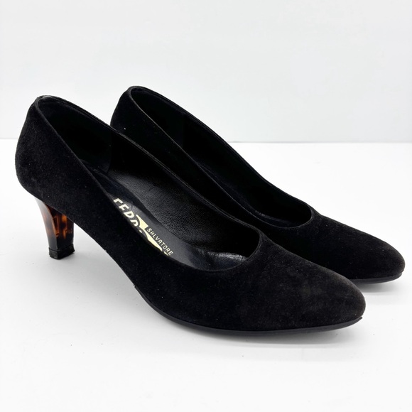 Salvatore Ferragamo Suede Tortoiseshell Heels - Picture 1 of 9